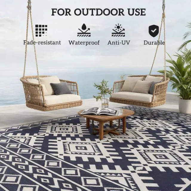 Alt view image 4 of 7 - Reversible Rug,Outdoor Rug for Patio for Decor, Portable Outside Camping Area Carpet Ma