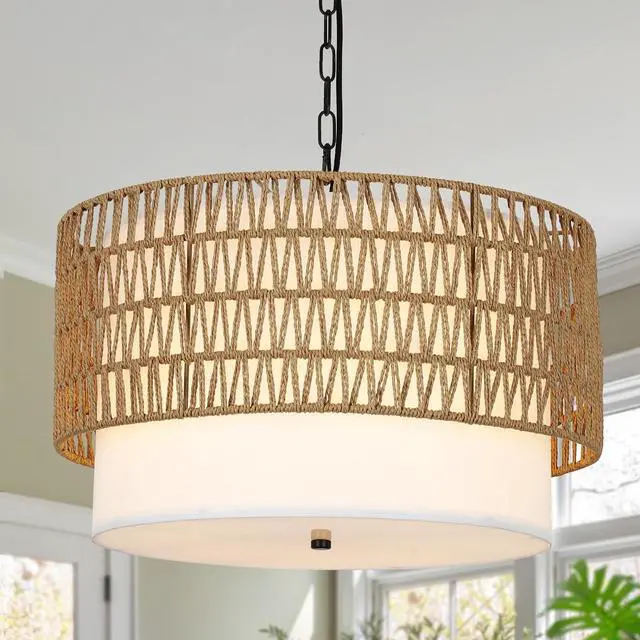 Main image of Farmhouse Chandeliers for Dining Room,5-Light Rattan Boho Chandelier Light Fixture with Fabric Shade,Hand Woven Large Rattan Dining Room Light Fixture for Kitchen Bedroom Island Hallway