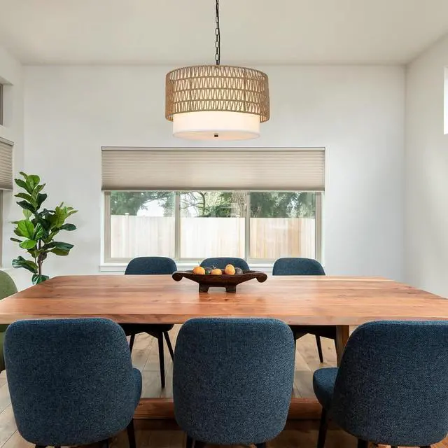 Alt view image 3 of 7 - Farmhouse Chandeliers for Dining Room,5-Light Rattan Boho Chandelier Light Fixture with Fabric Shade,Hand Woven Large Rattan Dining Room Light Fixture for Kitchen Bedroom Island Hallway