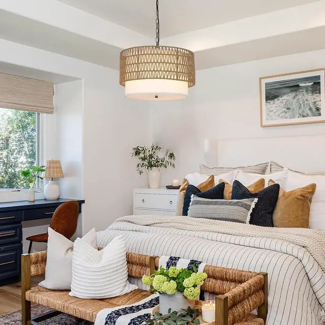 Alt view image 4 of 7 - Farmhouse Chandeliers for Dining Room,5-Light Rattan Boho Chandelier Light Fixture with Fabric Shade,Hand Woven Large Rattan Dining Room Light Fixture for Kitchen Bedroom Island Hallway