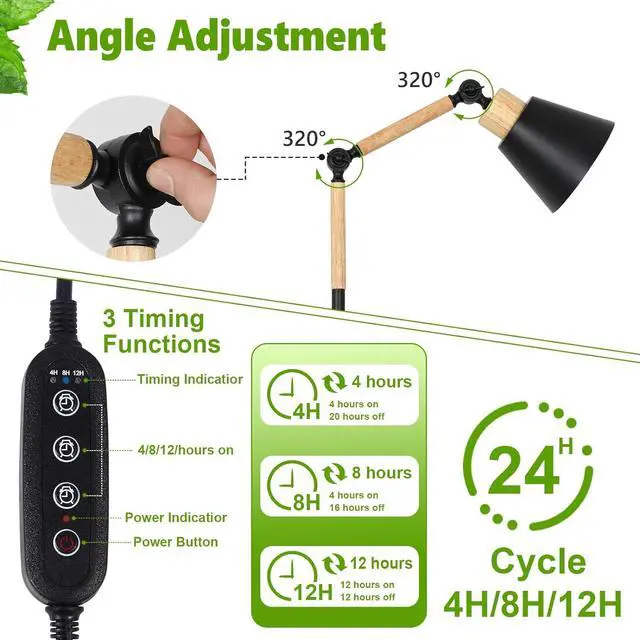 Alt view image 5 of 7 - Grow Lights for indoor Plants Full Spectrum, Plant Lights for indoor Growing with 20W Cob Grow Light Blub, 4/8/12H Timer, Standing Tall Grow Lamp for Middle Large Plants(75'', Height Adjustable)