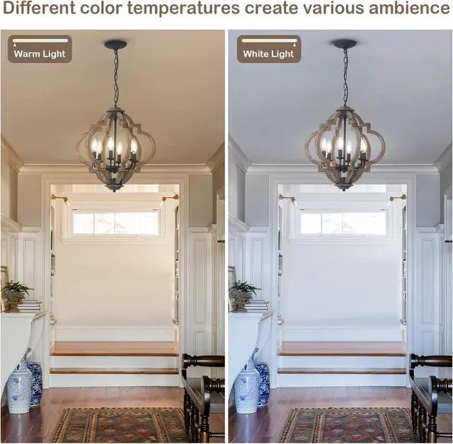 Alt view image 6 of 7 - Farmhouse Chandeliers for Dining Room, 6-Light Rustic Dining Room Light Fixture Over Table, Wood Black Hanging Pendant Lights Kitchen Island, Boho Chandelier for Bedrooms Entryway Living Room