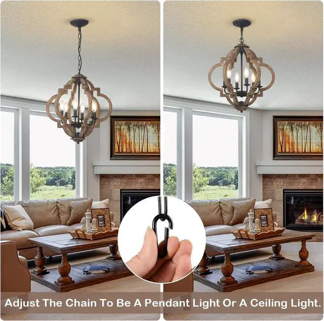 Alt view image 5 of 7 - Farmhouse Chandeliers for Dining Room, 6-Light Rustic Dining Room Light Fixture Over Table, Wood Black Hanging Pendant Lights Kitchen Island, Boho Chandelier for Bedrooms Entryway Living Room