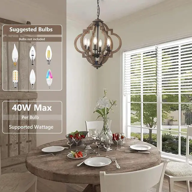 Alt view image 3 of 7 - Farmhouse Chandeliers for Dining Room, 6-Light Rustic Dining Room Light Fixture Over Table, Wood Black Hanging Pendant Lights Kitchen Island, Boho Chandelier for Bedrooms Entryway Living Room