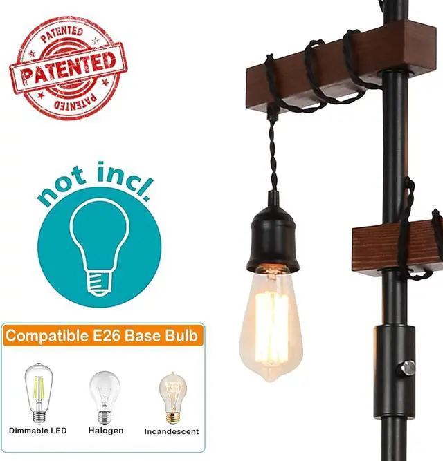 Alt view image 5 of 7 - Dimmable industrial Floor Lamp, Farmhouse Tree Floor Lamp, 68 inch 3 Lights Wood Standing Lamp, Sturdy Base Tall Vintage Pole Light, Metal Black Floor Lamps for Living Room Bedroom Office Rustic Home