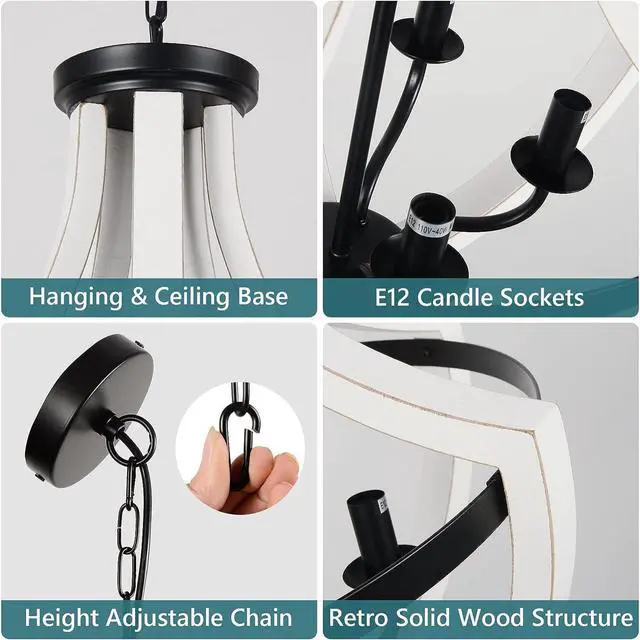 Alt view image 2 of 7 - Modern White Solid Wood Chandeliers
