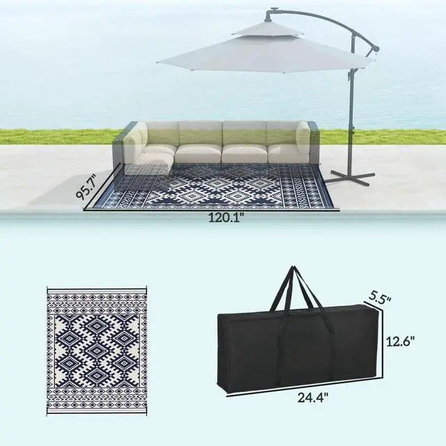 Alt view image 3 of 7 - Reversible Rug,Portable Outside Camping Area Carpet Mat,Outdoor Rug for Patio for Decor,Reversible Rug