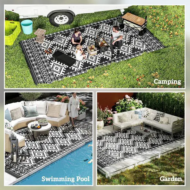Alt view image 5 of 7 - Outdoor Rug for Patio for Decor,Reversible Rug,Portable Outside Camping Area Carpet Ma