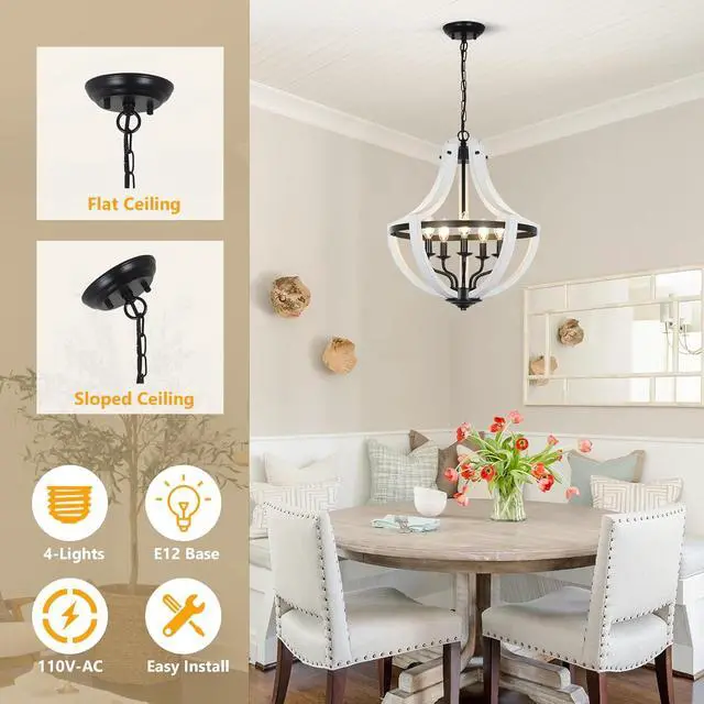 Alt view image 3 of 7 - 5-Light White Wood Chandeliers