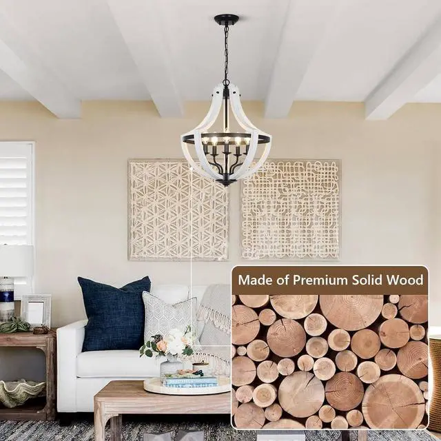 Alt view image 2 of 7 - 5-Light White Wood Chandeliers