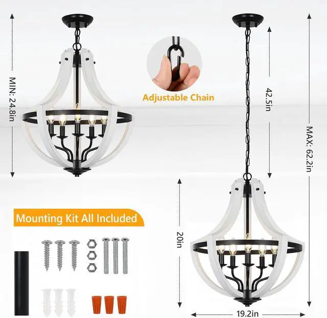 Alt view image 4 of 7 - 5-Light White Wood Chandeliers