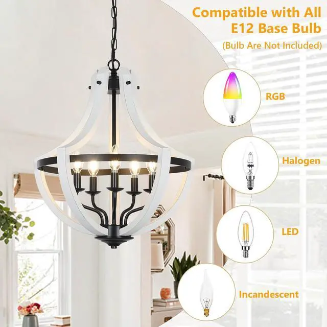 Alt view image 5 of 7 - 5-Light White Wood Chandeliers