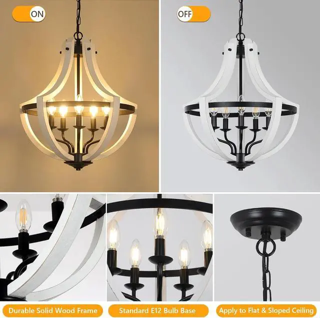 Alt view image 7 of 7 - 5-Light White Wood Chandeliers
