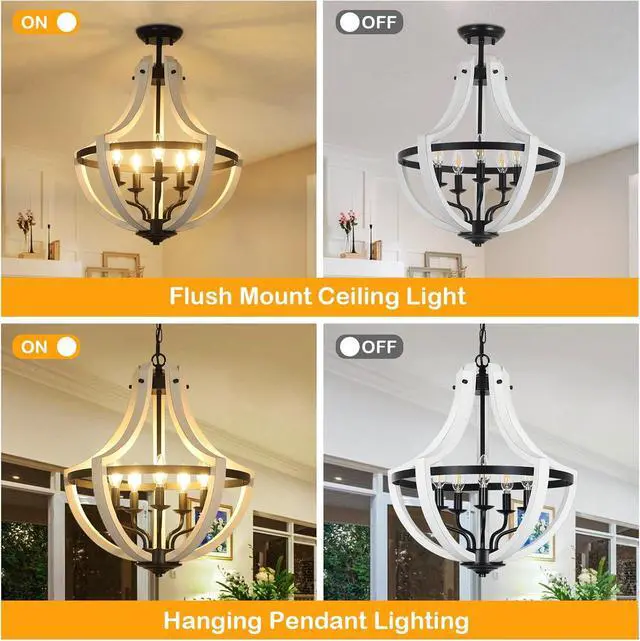 Alt view image 6 of 7 - 5-Light White Wood Chandeliers