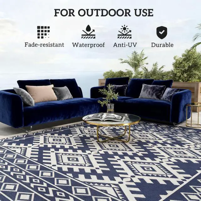 Alt view image 4 of 7 - Reversible Rug,Portable Outside Camping Area Carpet Mat,Outdoor Rug for Patio for Decor,Reversible Rug