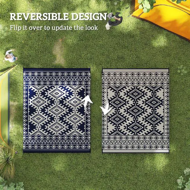 Alt view image 6 of 7 - Reversible Rug,Portable Outside Camping Area Carpet Mat,Outdoor Rug for Patio for Decor,Reversible Rug