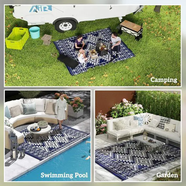 Alt view image 7 of 7 - Reversible Rug,Portable Outside Camping Area Carpet Mat,Outdoor Rug for Patio for Decor,Reversible Rug