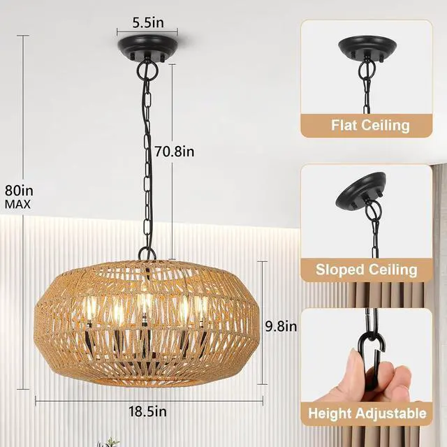 Alt view image 3 of 7 - Farmhouse Rattan Pendant Lights