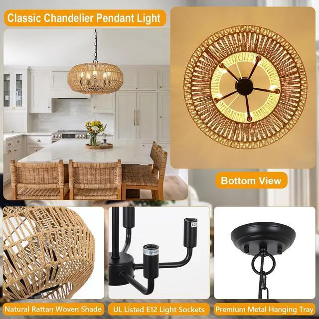 Alt view image 4 of 7 - Farmhouse Rattan Pendant Lights