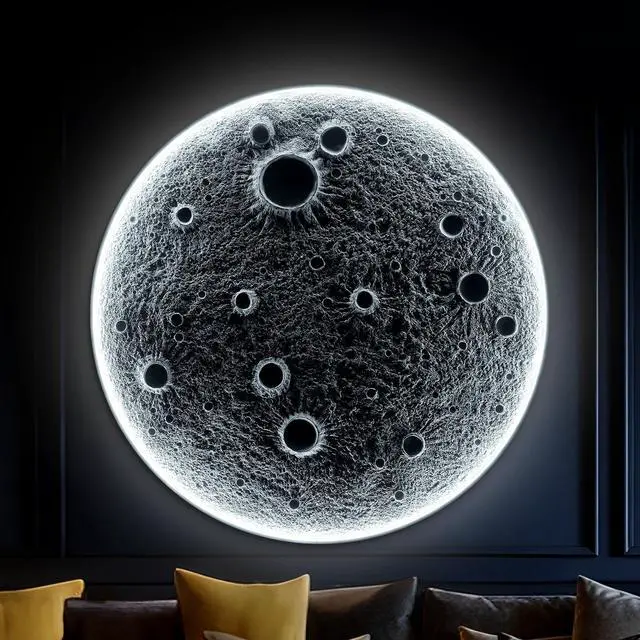 Main image of 32-inch Realistic Resin Moon Wall Light Plug-in Dimmable Led Moon Sconce with Remote Control, 30 W Main & 10 W Night Light, Meteorite Crater Texture, 1.75 Thick Wall-Mounted Décor for Home & Commer