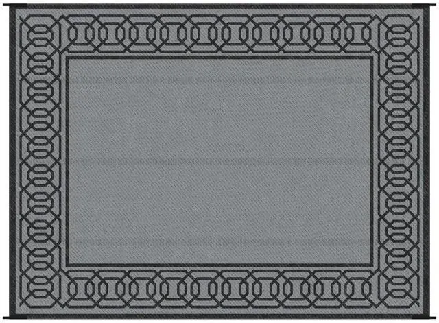 Main image of Reversible Outdoor Rug, 9' x 12' Waterproof Plastic Straw Floor Mat, Portable RV Camping Carpet, Large Floor Mat for Backyard, Deck, Picnic, Beach, Black & Gray Border