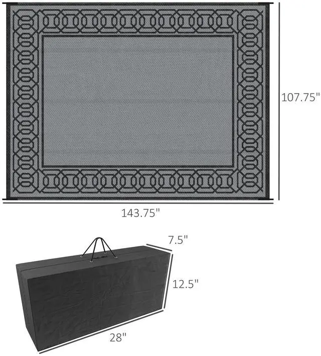 Alt view image 7 of 7 - Reversible Outdoor Rug, 9' x 12' Waterproof Plastic Straw Floor Mat, Portable RV Camping Carpet, Large Floor Mat for Backyard, Deck, Picnic, Beach, Black & Gray Border