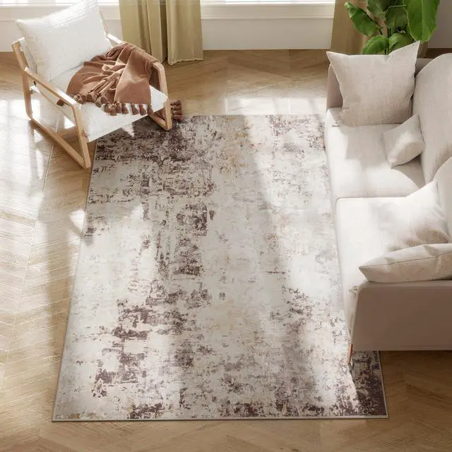 Main image of Machine Washable Area Rug 4x6, Non-Slip Modern Abstract Floor Cover Foldable Carpet for Living Room, Bedroom, Dining Room, Mixed-Brown