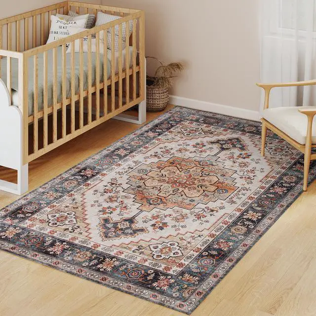 Alt view image 4 of 7 - Area Rug 4x6, Non-Slip Machine Washable Rug, Boho Print Pattern Medallion Carpet for Living Room, Bedroom, Dining Room, Tawny Brown