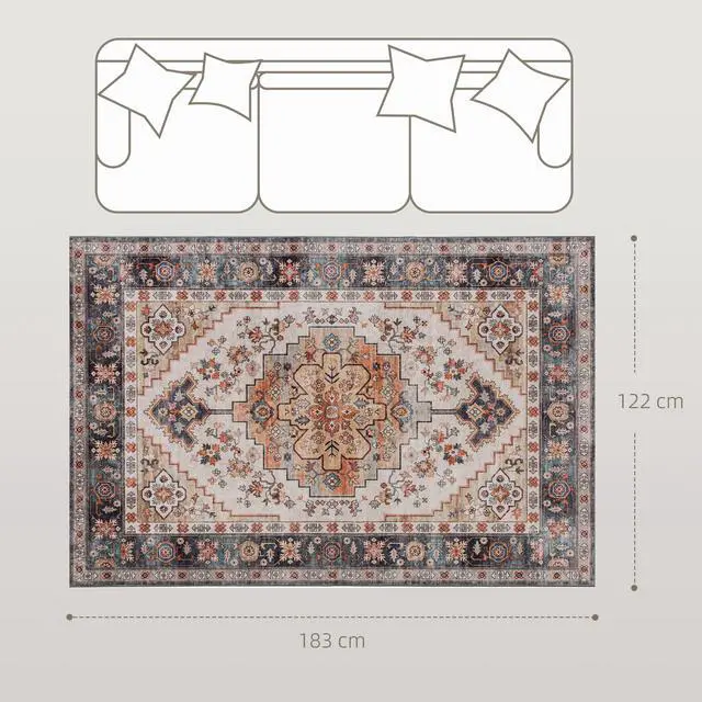 Alt view image 3 of 7 - Area Rug 4x6, Non-Slip Machine Washable Rug, Boho Print Pattern Medallion Carpet for Living Room, Bedroom, Dining Room, Tawny Brown