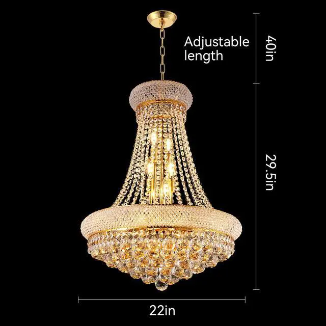 Alt view image 5 of 7 - 22-inch Gold Crystal Chandelier, 12-Light French Empire Style Ceiling Light with Led Bulbs, 3000K Warm Light, Ideal for Dining Room, Bedroom, and Living Room