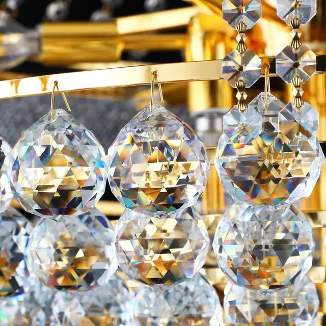 Alt view image 3 of 7 - 28-inch Gold Crystal Chandelier, 15-Light French Empire Ceiling Light with Led Bulbs, 3000K Warm Light, Perfect for Dining Room, Bedroom, and Living Room