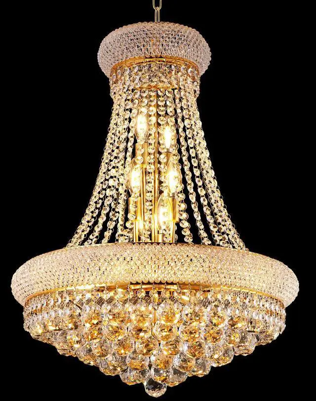 Main image of 22-inch Gold Crystal Chandelier, 12-Light French Empire Style Ceiling Light with Led Bulbs, 3000K Warm Light, Ideal for Dining Room, Bedroom, and Living Room