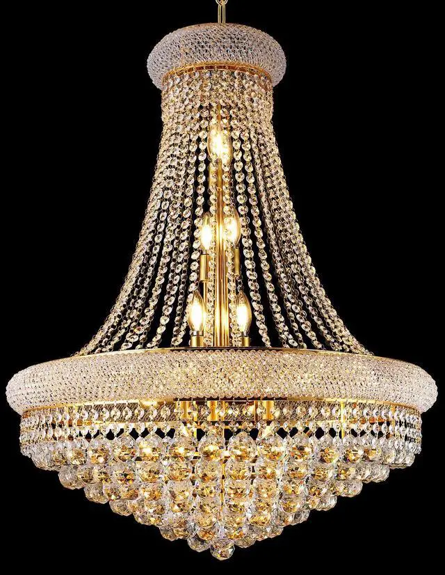 Main image of 28-inch Gold Crystal Chandelier, 15-Light French Empire Ceiling Light with Led Bulbs, 3000K Warm Light, Perfect for Dining Room, Bedroom, and Living Room