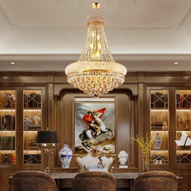 Alt view image 7 of 7 - 22-inch Gold Crystal Chandelier, 12-Light French Empire Style Ceiling Light with Led Bulbs, 3000K Warm Light, Ideal for Dining Room, Bedroom, and Living Room