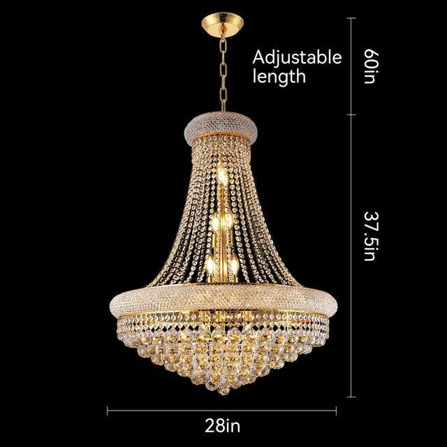 Alt view image 5 of 7 - 28-inch Gold Crystal Chandelier, 15-Light French Empire Ceiling Light with Led Bulbs, 3000K Warm Light, Perfect for Dining Room, Bedroom, and Living Room