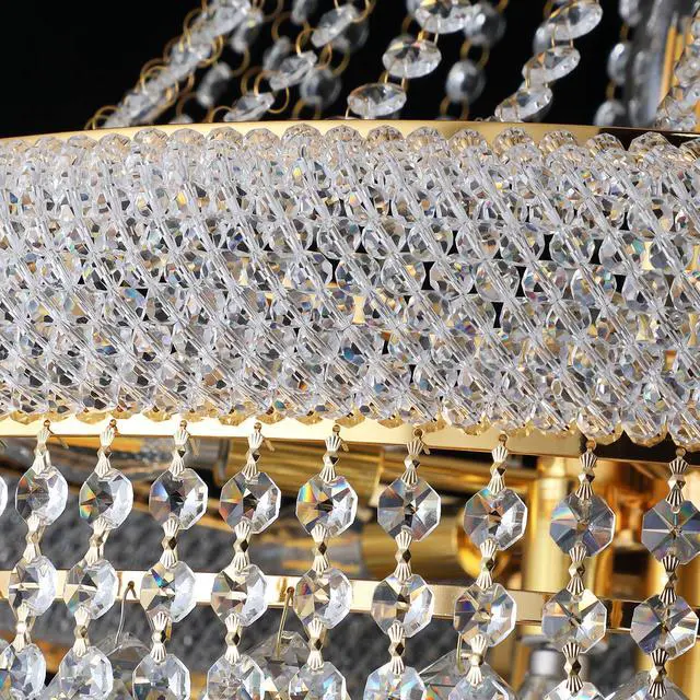 Alt view image 4 of 7 - 28-inch Gold Crystal Chandelier, 15-Light French Empire Ceiling Light with Led Bulbs, 3000K Warm Light, Perfect for Dining Room, Bedroom, and Living Room