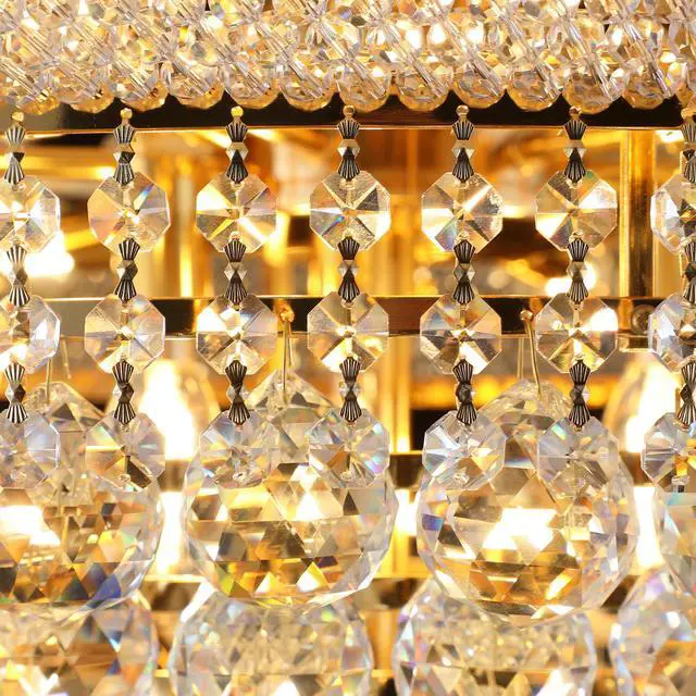 Alt view image 6 of 7 - 28-inch Gold Crystal Chandelier, 15-Light French Empire Ceiling Light with Led Bulbs, 3000K Warm Light, Perfect for Dining Room, Bedroom, and Living Room