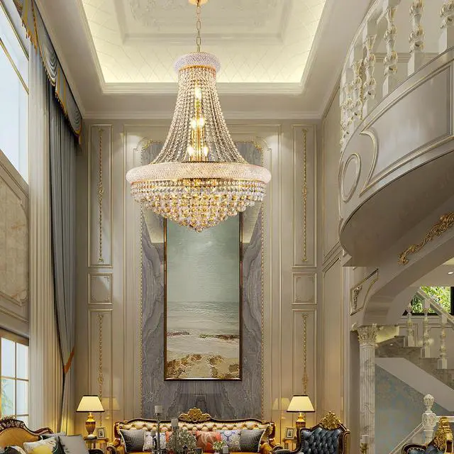Alt view image 7 of 7 - 28-inch Gold Crystal Chandelier, 15-Light French Empire Ceiling Light with Led Bulbs, 3000K Warm Light, Perfect for Dining Room, Bedroom, and Living Room