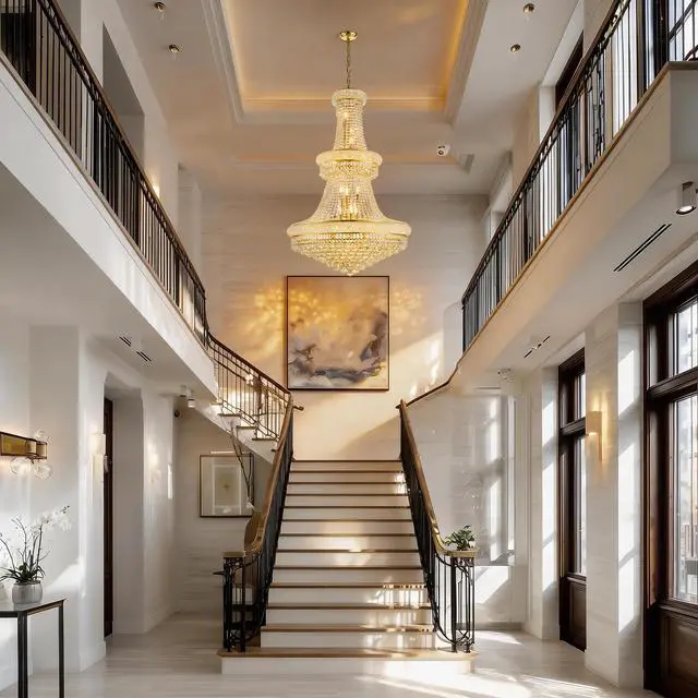 Alt view image 6 of 7 - 32-inch Gold Crystal Chandelier, 27-Light French Empire Ceiling Light with Led Bulbs, Adjustable 59-inch Chain, 3000K Warm Light, Ideal for Living Room, Dining Room, and Foyer