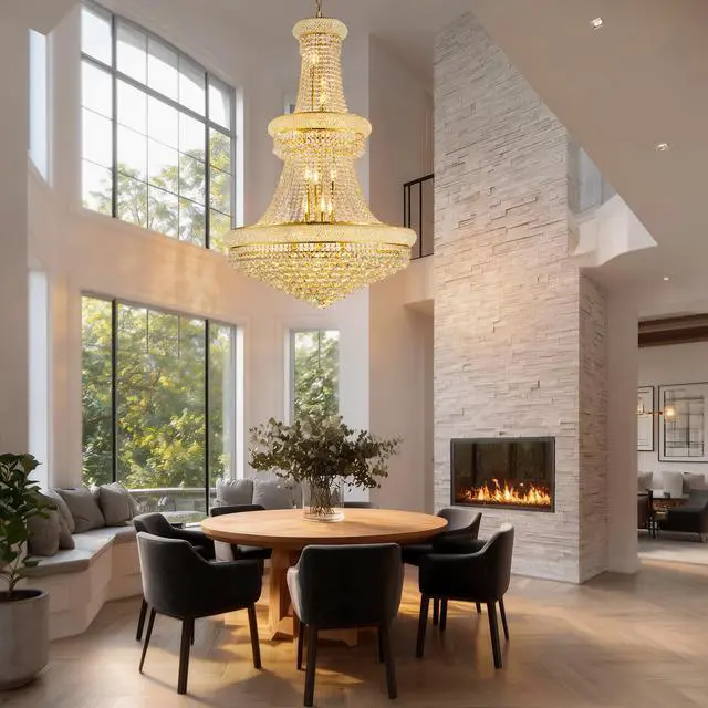 Alt view image 5 of 7 - 32-inch Gold Crystal Chandelier, 27-Light French Empire Ceiling Light with Led Bulbs, Adjustable 59-inch Chain, 3000K Warm Light, Ideal for Living Room, Dining Room, and Foyer