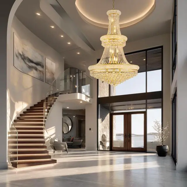 Alt view image 7 of 7 - 32-inch Gold Crystal Chandelier, 27-Light French Empire Ceiling Light with Led Bulbs, Adjustable 59-inch Chain, 3000K Warm Light, Ideal for Living Room, Dining Room, and Foyer