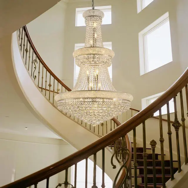 Alt view image 5 of 7 - 32-inch Silver Crystal Chandelier, 27-Light French Empire Ceiling Light with Led Bulbs, Adjustable 59-inch Chain, 3000K Warm Light, Perfect for Dining Room, Living Room, and Foyer