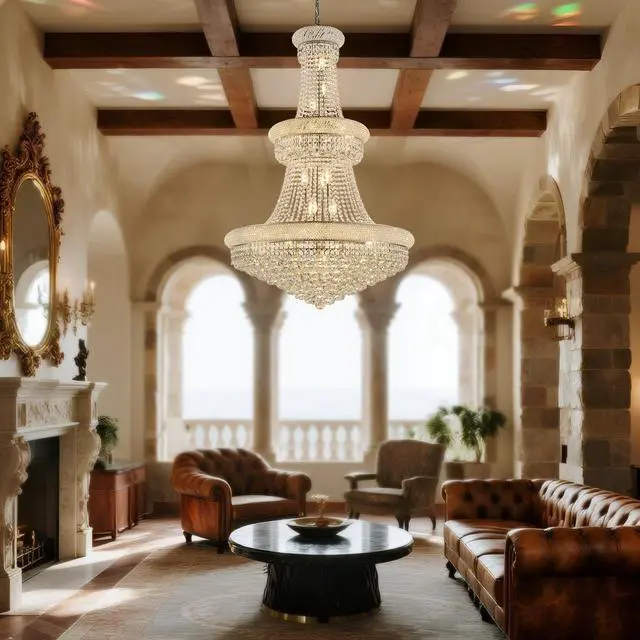 Alt view image 4 of 7 - 32-inch Silver Crystal Chandelier, 27-Light French Empire Ceiling Light with Led Bulbs, Adjustable 59-inch Chain, 3000K Warm Light, Perfect for Dining Room, Living Room, and Foyer