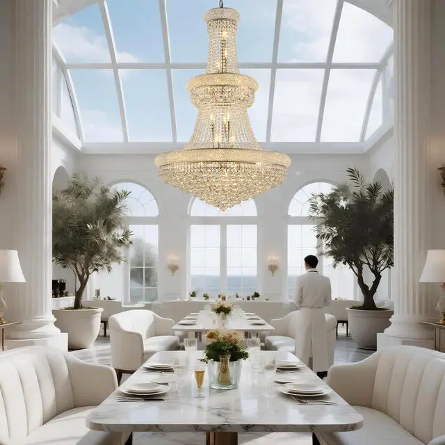Alt view image 7 of 7 - 32-inch Silver Crystal Chandelier, 27-Light French Empire Ceiling Light with Led Bulbs, Adjustable 59-inch Chain, 3000K Warm Light, Perfect for Dining Room, Living Room, and Foyer
