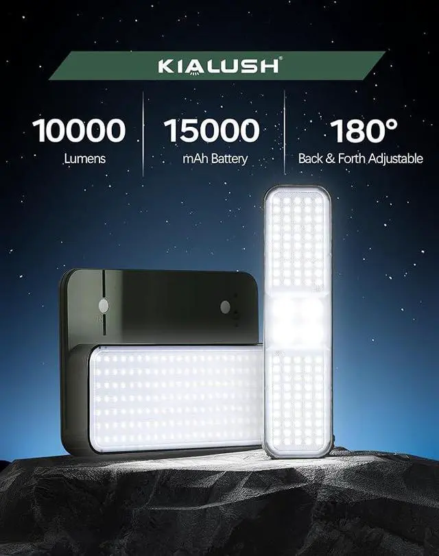 Alt view image 5 of 7 - 10000Lm Dimmable Rechargeable Work Light, 15000Mah Detachable Camping Work Light 72'' Telescopic with 2 Separate Lights, 2 Charge Ways Type C & Solar Powered
