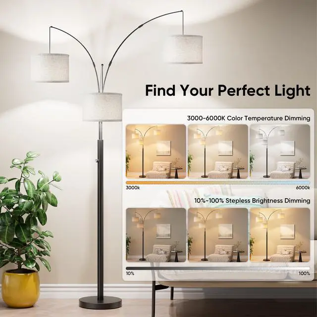 Alt view image 7 of 7 - Three-Color Temperature & Dimmable Three-Head Floor Lamp: Create A Cozy Home Lighting Ambiance