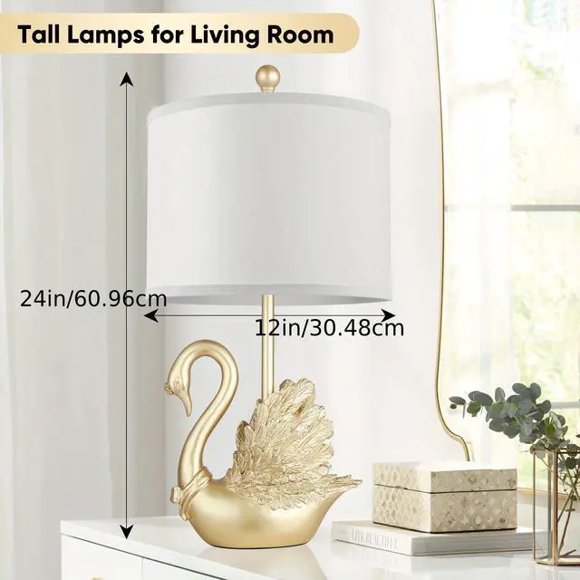 Alt view image 2 of 5 - Two-Piece Set Of Table Lamps: Golden Brass Swan Table Lamps with Led Bulbs. These Modern-Designed, Stylish Table Lamps Are A Perfect Fit for The Decor Of Any Contemporary Bedroom Or Living Room, and A