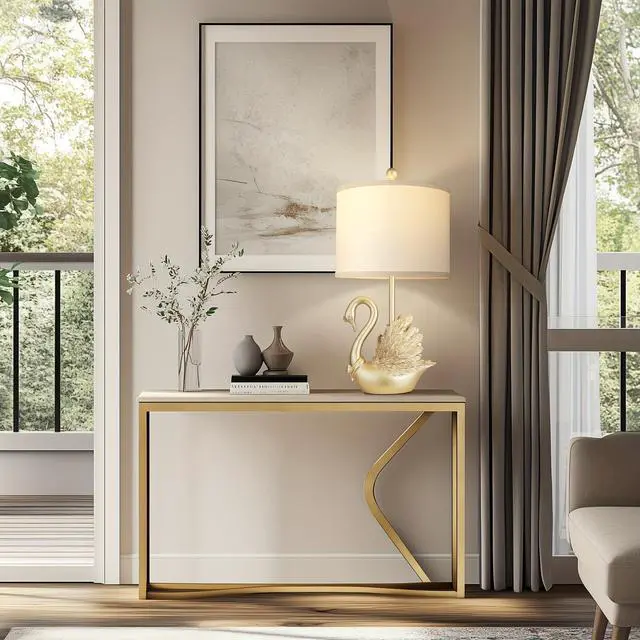 Alt view image 5 of 5 - Two-Piece Set Of Table Lamps: Golden Brass Swan Table Lamps with Led Bulbs. These Modern-Designed, Stylish Table Lamps Are A Perfect Fit for The Decor Of Any Contemporary Bedroom Or Living Room, and A