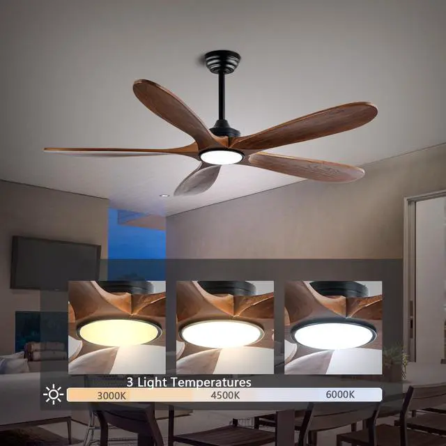 Alt view image 3 of 7 - 52 inch Solid Wood Ceiling Fan with Lights 6 Speed Reversible Dc Motor Modern for Patios, Living Room, Bedroom, Porch