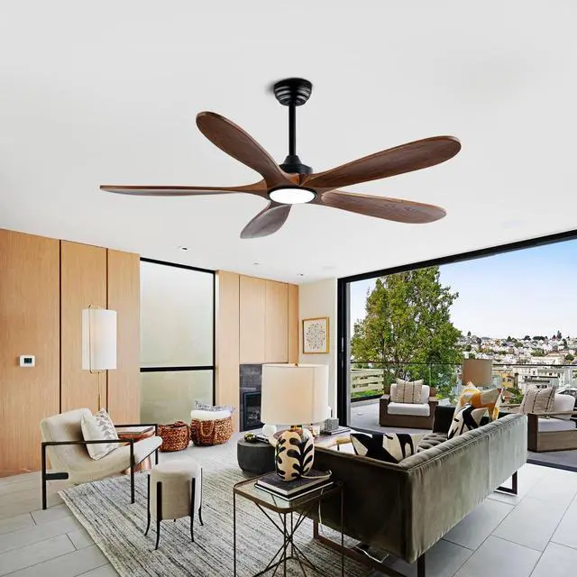 Alt view image 4 of 7 - 52 inch Solid Wood Ceiling Fan with Lights 6 Speed Reversible Dc Motor Modern for Patios, Living Room, Bedroom, Porch